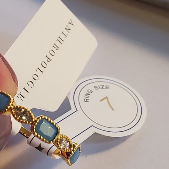 Anthropologie Turquoise square and oval gemstone ring Gold over Brass Size 7 NWT - Picture 8 of 10